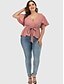 baratos Blusas Plus Size-Mulheres Blusa Sólido Tamanhos Grandes Cordões Frufru Manga Curta Diário Blusas Elegante Sensual Rosa