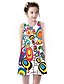 cheap Girls&#039; Dresses-Kids Little Girls&#039; Dress Unicorn Rainbow Plaid Geometric Print Rainbow Knee-length Sleeveless Basic Cute Dresses Children&#039;s Day Regular Fit