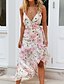 billige Boheme-inspirerede kjoler-Dame Stroppekjole Midi Kjole - Uden ærmer Blomstret Sommer Elegant Tynd 2020 Hvid S M L
