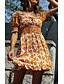 cheap Boho Dresses-Women&#039;s A Line Dress Short Mini Dress Yellow Half Sleeve Daisy Floral Print Color Block Print Spring &amp; Summer Square Neck Sexy Boho Lantern Sleeve S M L XL