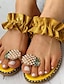 baratos Sandals-Mulheres Sandálias Boho Sandálias rasas Sem Salto Dedo Aberto Sandálias planas Diário Lona Couro Ecológico Amarelo Bege
