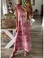 abordables Robes Maxi-Femme Robe Droite Robe mi-longue Rose Claire Manches Courtes Imprimer Tie Dye Printemps été Col en V Décontractée 2021 L XL XXL