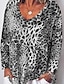 billige T-shirts-Dame T skjorte Leopard Gepardmønster Løstsittende Rund hals Topper Løstsittende Grå Brun