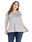 cheap Plus Size Tops-Women&#039;s Daily Blouse Plus Size Solid Colored Half Sleeve Criss Cross Ruffle Loose Tops Basic Off Shoulder Strap Light gray