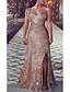 cheap Party Dresses-Women&#039;s Sheath Dress Gold Sleeveless Solid Colored One Shoulder S M L XL