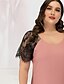 cheap Plus Size Dresses-Women&#039;s A Line Dress Short Mini Dress Blushing Pink Short Sleeve Solid Color Lace Patchwork Deep U Sexy Cute L XL XXL 3XL 4XL / Plus Size
