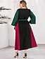 cheap Plus Size Dresses-Women&#039;s Sheath Dress Maxi long Dress Red Long Sleeve Solid Color Color Block Patchwork Basic Round Neck Casual Streetwear Flare Cuff Sleeve L XL XXL 3XL 4XL / Plus Size