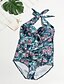 preiswerte Übergrössen Bademode-Damen Ein Stück Badeanzug Blumen Blau Übergrössen Bademode Badeanzüge