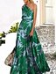 cheap Boho Dresses-Women&#039;s Casual Dress Swing Dress Emerald Green Dress Maxi long Dress Green Rose Red Sleeveless Print Ruched Summer Spring One Shoulder Stylish Regular Fit 2023 S M L XL XXL