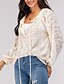 abordables Tops &amp; Blouses-Femme T-shirt Couleur Pleine Lacet Maille Manches Longues Quotidien Hauts Beige