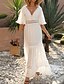 cheap Boho Dresses-Women&#039;s Party Dress Sheath Dress White Dress Maxi long Dress White Half Sleeve Pure Color V Neck Hot Spring Dress 2023 S M L XL XXL 3XL