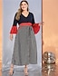 cheap Plus Size Dresses-Women&#039;s A Line Dress Maxi long Dress Black Long Sleeve Striped Solid Color Color Block Patchwork Spring &amp; Summer Fall &amp; Winter V Neck Casual Streetwear Flare Cuff Sleeve L XL XXL 3XL 4XL / Plus Size