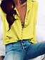 baratos Tops &amp; Blouses-Mulheres Blusa Camisa Social Amarelo Azul Real Cinzento Botão Trabalho Manga Longa Decote V Casual Padrão Delgado S