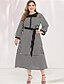 cheap Plus Size Dresses-Women&#039;s A Line Dress Maxi long Dress Black Long Sleeve Striped Lace up Spring &amp; Summer Fall &amp; Winter Round Neck Elegant Casual L XL / Plus Size