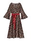 preiswerte Kleider in Übergröße da Donna-Damen Kaftan Kleid Maxikleid Gelb Langarm Leopard Gefaltet Patchwork V-Ausschnitt Freizeit Aufflackern-Hülsen- L XL XXL 3XL 4XL / Übergrössen