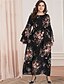 cheap Plus Size Dresses-Women&#039;s A Line Dress Maxi long Dress Black Long Sleeve Floral Print Round Neck Casual Vintage Flare Cuff Sleeve Oversized XL XXL 3XL 4XL 5XL / Plus Size
