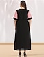 cheap Plus Size Dresses-Women&#039;s A Line Dress Maxi long Dress Blushing Pink Short Sleeve Solid Color Color Block Patchwork Spring &amp; Summer Round Neck Elegant Casual Flare Cuff Sleeve L XL XXL / Plus Size