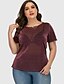 cheap Plus Size Tops-Blouse Women&#039;s Solid Colored Plus Size Ruffle Daily Short Sleeve Tops Sexy Blue Blushing Pink Green