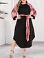 cheap Plus Size Dresses-Women&#039;s A Line Dress Knee Length Dress Blushing Pink Long Sleeve Solid Color Color Block Print Spring &amp; Summer Fall &amp; Winter Round Neck Casual Boho L XL XXL 3XL 4XL / Plus Size