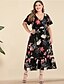 cheap Plus Size Dresses-Women&#039;s A Line Dress Maxi long Dress Black Long Sleeve Floral Print Spring &amp; Summer V Neck Casual Boho Batwing Sleeve L XL 3XL / Plus Size