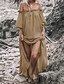 abordables Robes Bohêmes-Femme Robe Évasée Kaki Manches 3/4 Couleur Pleine Epaules Dénudées Taille unique / Maxi