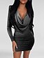 cheap Bodycon Dresses-Women&#039;s Bodycon Short Mini Dress - Long Sleeve Solid Colored Ruched Glitter Deep V Sexy New Year Going out Club Wine Black Blushing Pink Silver Beige Light Blue S M L XL XXL XXXL
