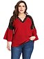 cheap Plus Size Tops-Women&#039;s Blouse Plain Solid Colored V Neck Sexy Plus Size Blouses Daily Going out 3/4 Length Sleeve Lace Patchwork Tops Elegant Sexy Green Red