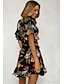 preiswerte Ausgefallene Kleider-Damen A Linie Kleid Minikleid Schwarz Beige Kurzarm Blumen Frühling Sommer V-Ausschnitt 2021 S M L XL