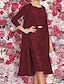 cheap Elegant Dresses-Women&#039;s Two Piece Dress Knee Length Dress Wine Dark Blue Gray 3/4 Length Sleeve Solid Colored Paisley Formal Style Lace Fall Spring Round Neck Hot Elegant 2021 M L XL XXL