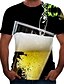 baratos Tank Tops-Homens Camiseta Camisa Social Bloco de cor 3D Cerveja Decote Redondo Tamanho Grande Para Noite Final de semana Manga Curta Blusas Básico Amarelo