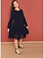 cheap Plus Size Dresses-Women&#039;s A Line Dress Knee Length Dress Purple Wine Navy Blue Long Sleeve Solid Color Cut Out Patchwork Spring &amp; Summer Round Neck Basic XL XXL 3XL 4XL 5XL / Plus Size