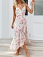 billige Boheme-inspirerede kjoler-Dame Stroppekjole Midi Kjole - Uden ærmer Blomstret Sommer Elegant Tynd 2020 Hvid S M L