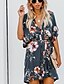 cheap Casual Dresses-Women&#039;s Sheath Dress Short Mini Dress Short Sleeve Floral Summer Elegant 2021 Khaki Navy Blue S M L XL