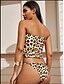 cheap Bikini-Women&#039;s Basic Boho Light Brown Bandeau Cheeky Bikini Tankini Swimwear Swimsuit - Leopard Lace up Print S M L Light Brown