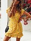 cheap Boho Dresses-Women&#039;s A Line Dress Short Mini Dress Yellow Short Sleeves Print Print V Neck Boho Cotton S M L XL XXL 3XL 4XL 5XL