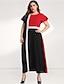 cheap Plus Size Dresses-Women&#039;s A Line Dress Maxi long Dress Red Long Sleeve Black &amp; Red Solid Color Color Block Patchwork Round Neck Elegant Casual Flare Cuff Sleeve L XL XXL 3XL 4XL / Plus Size