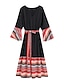 cheap Plus Size Dresses-Women&#039;s A Line Dress Maxi long Dress Black Long Sleeve Striped Solid Color Tie Dye Patchwork Spring &amp; Summer Fall &amp; Winter V Neck Casual Boho Flare Cuff Sleeve L XL XXL 3XL 4XL / Plus Size