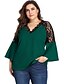 cheap Plus Size Tops-Women&#039;s Blouse Plain Solid Colored V Neck Sexy Plus Size Blouses Daily Going out 3/4 Length Sleeve Lace Patchwork Tops Elegant Sexy Green Red