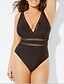 cheap Plus Size Swimwear-Women&#039;s One Piece Tankini Swimsuit Tummy Control Lace up Slim Geometric Black Swimwear Bandeau Bathing Suits / Print / Padded Bras / Print