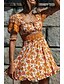 baratos Vestidos Boho-Mulheres Vestido A Line Mini vestido curto Amarelo Meia Manga Margarida Floral Estampado Estampa Colorida Estampado Primavera Verão Decote Quadrado Sensual Boho Manga lanterna S M L XL