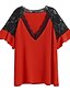 cheap Plus Size Tops-Women&#039;s Blouse Solid Colored Plus Size Lace Short Sleeve Daily Tops Elegant Sexy Red Yellow Blushing Pink
