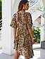 cheap Casual Dresses-Women&#039;s A-Line Dress Short Mini Dress - Half Sleeve Geometric Summer V Neck Streetwear Mesh Brown S M L XL