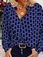 abordables Tops &amp; Blouses-Mujer Camiseta Blanco Rojo Azul Piscina Plaid Cuadrícula Manga Larga Diario Escote en Pico Ajuste regular
