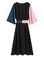 cheap Plus Size Dresses-Women&#039;s A Line Dress Maxi long Dress Black Long Sleeve Solid Color Color Block Patchwork V Neck Casual Streetwear Flare Cuff Sleeve L XL XXL 3XL 4XL / Plus Size