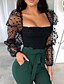 cheap Tops &amp; Blouses-Women&#039;s Blouse Shirt Polka Dot Solid Colored Long Sleeve Mesh Patchwork Off Shoulder Tops Basic Top Black