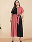 cheap Plus Size Dresses-Women&#039;s A Line Dress Maxi long Dress Blushing Pink Long Sleeve Black &amp; Red Solid Color Color Block Patchwork Spring &amp; Summer Round Neck Elegant Casual Flare Cuff Sleeve L XL XXL 3XL 4XL / Plus Size