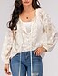cheap Tops &amp; Blouses-Women&#039;s T shirt Solid Colored Lace up Mesh Long Sleeve Daily Tops Beige