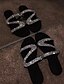abordables Sandals-Femme Sandales Bohème Glitter Crystal Sequined Jeweled Sandales plates Talon Plat Bout rond Simple Sexy Quotidien Strass Couleur Pleine Polyuréthane Eté Noir / Bleu / Rose