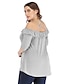 cheap Plus Size Tops-Women&#039;s Daily Blouse Plus Size Solid Colored Half Sleeve Criss Cross Ruffle Loose Tops Basic Off Shoulder Strap Light gray