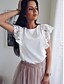 cheap T-Shirts-Women&#039;s T shirt Solid Colored Round Neck Daily Lace Trims Short Sleeve Slim Tops White